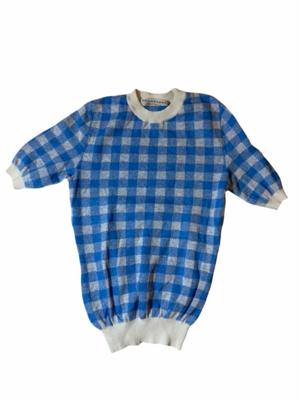 Philosophy di Lorenzo Serafini Linen Cotton Gingham Sweater Top 2
